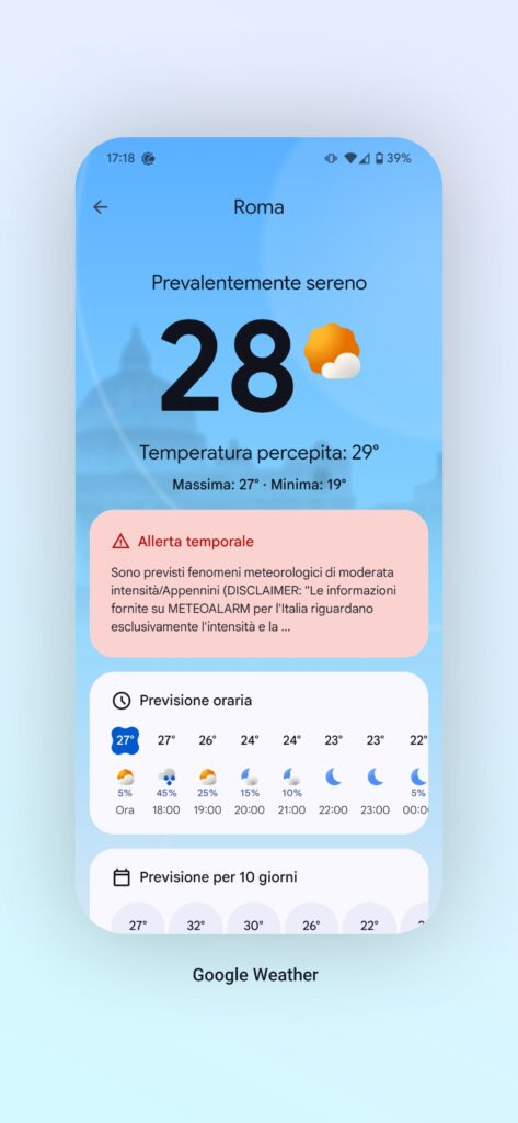 Schermata Google Weather